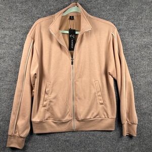 Totatuit Mens Medium Tan Full Zip Track Jacket Mock Neck Contrast Piping NWT